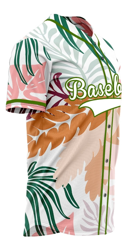 Custom Pink White Leaves Baseball Jersey