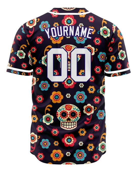 Custom Purple Flower Skull Baseball Jersey