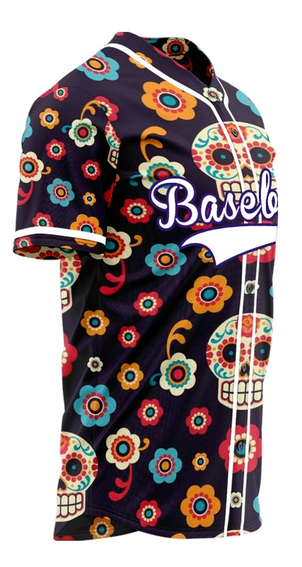 Custom Purple Flower Skull Baseball Jersey