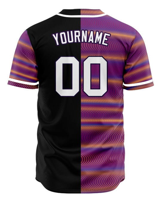 Custom Purple Orange Corrugated Line Half Baseball Jersey