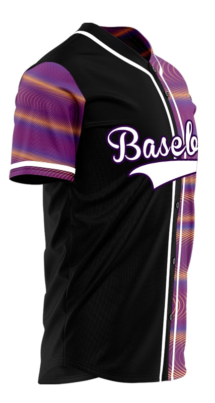 Custom Purple Orange Corrugated Line Half Baseball Jersey