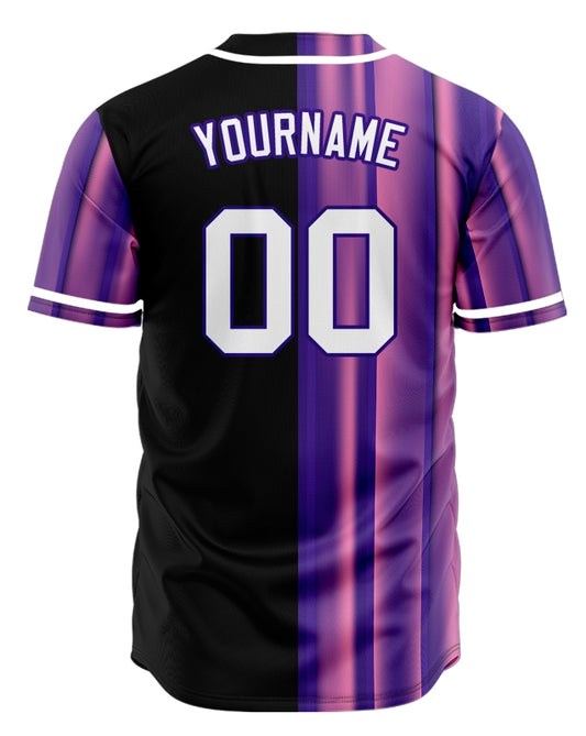 Custom Purple Pink Lines Half Baseball Jersey