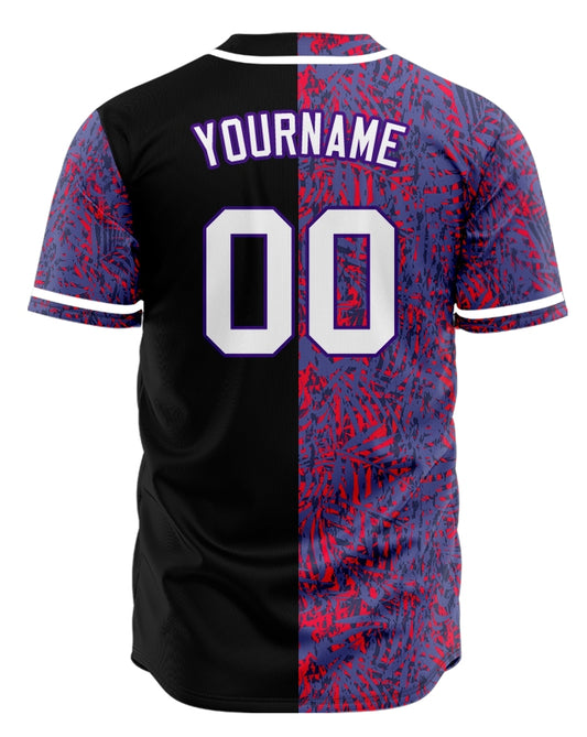 Custom Purple Red Leaves Half Baseball Jersey
