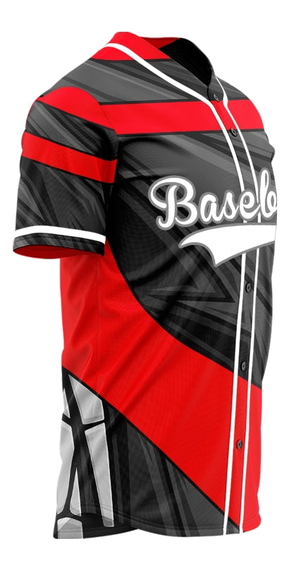 Custom Red Black Dynamic Lines Baseball Jersey