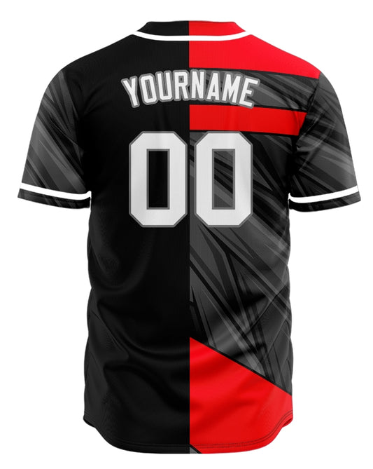 Custom Red Black Dynamic Lines Half Baseball Jersey