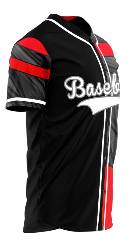 Custom Red Black Dynamic Lines Half Baseball Jersey
