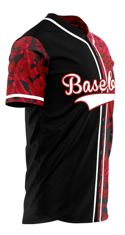 Custom Red Black Silhouette Half Baseball Jersey