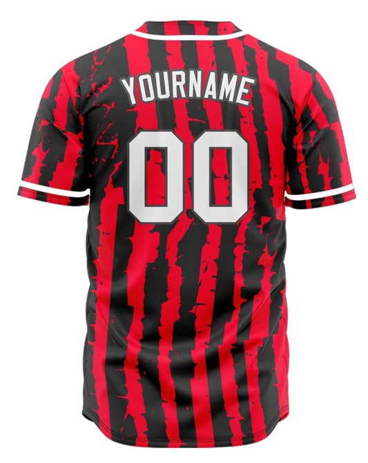 Custom Red Black Vertical Lines Baseball Jersey