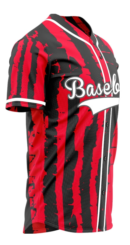 Custom Red Black Vertical Lines Baseball Jersey