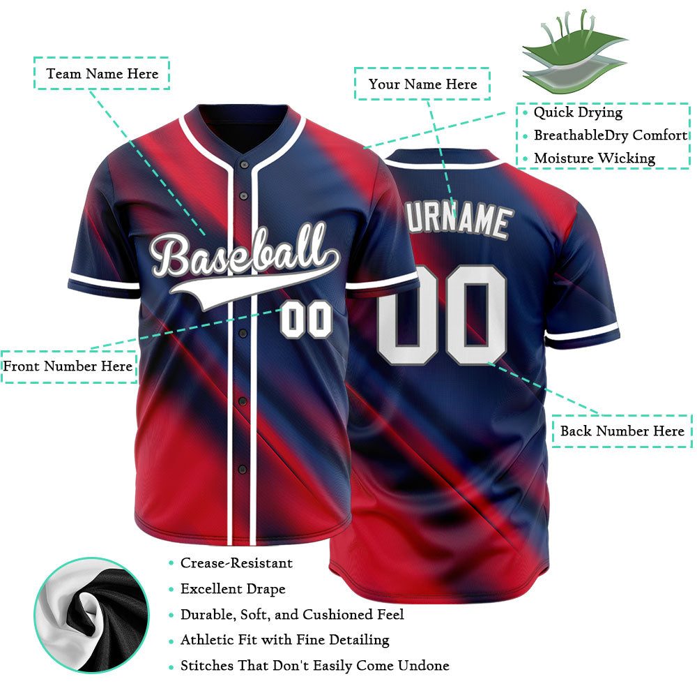 Custom Red Blue Fuzzy Slash Baseball Jersey