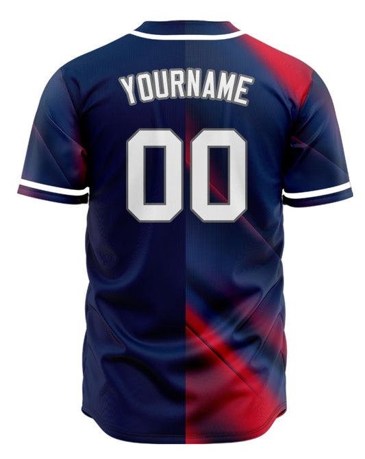 Custom Red Blue Fuzzy Slash Half Baseball Jersey