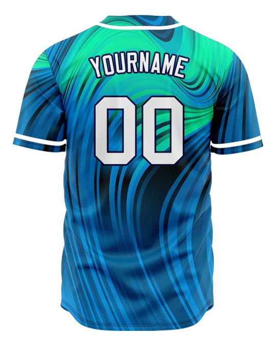 Custom Red Blue Green Bend Line Baseball Jersey