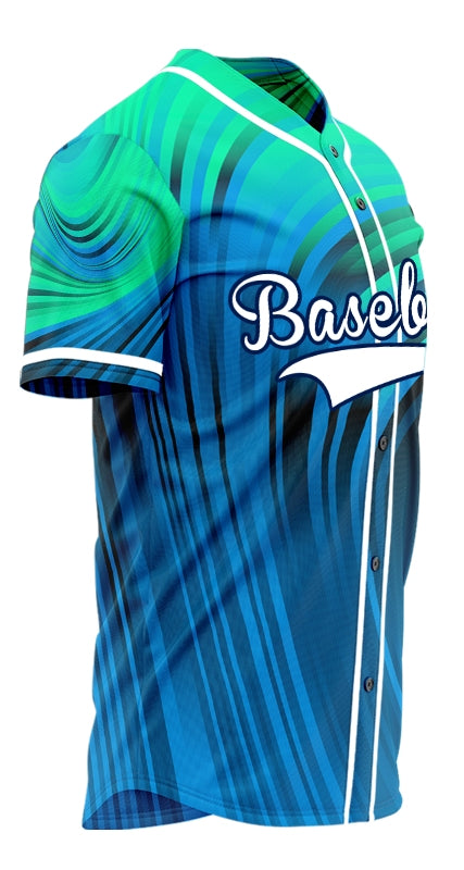 Custom Red Blue Green Bend Line Baseball Jersey