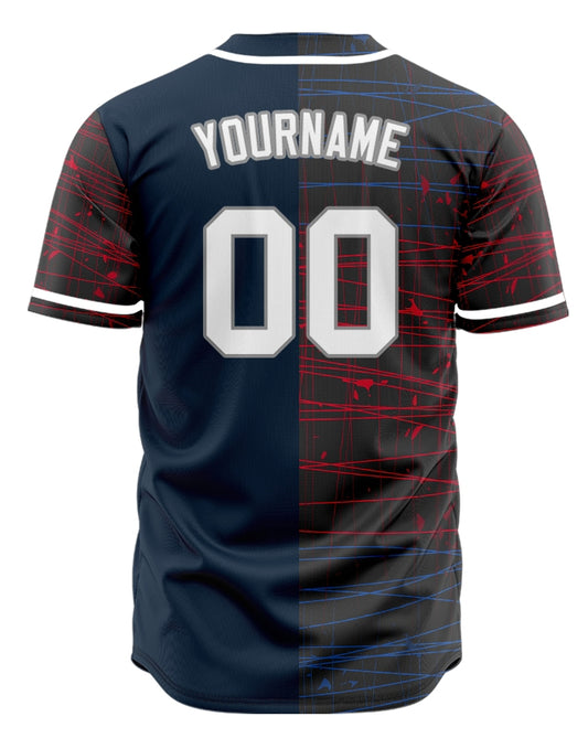 Custom Red Blue Intersecting Lines Half Baseball Jersey