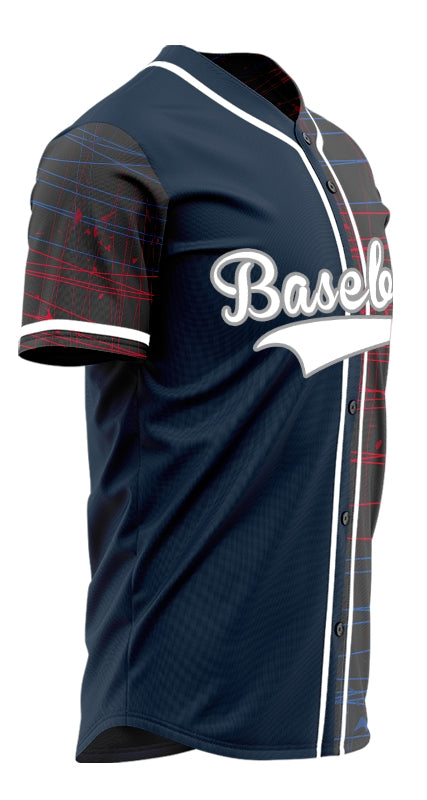 Custom Red Blue Intersecting Lines Half Baseball Jersey