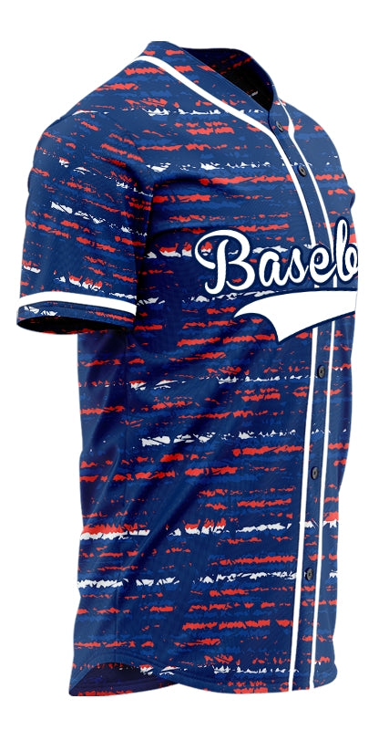 Custom Red Blue White Horizontal Lines Baseball Jersey