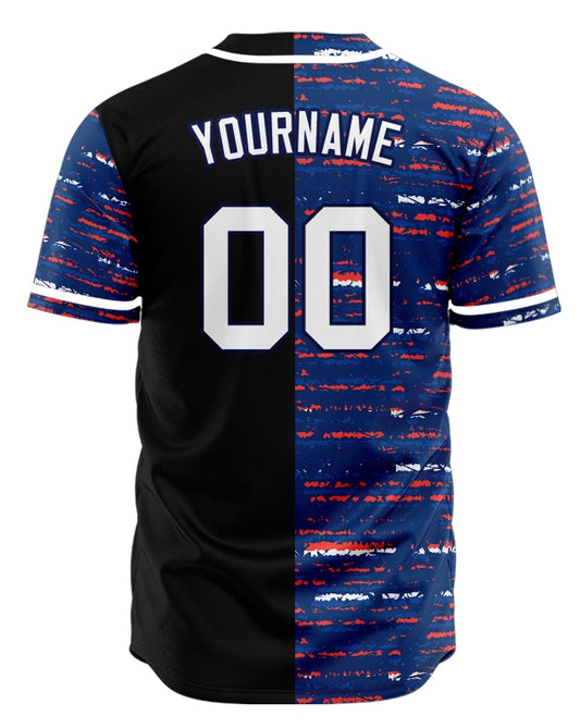 Custom Red Blue White Horizontal Lines Half Baseball Jersey