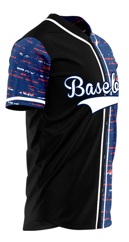 Custom Red Blue White Horizontal Lines Half Baseball Jersey