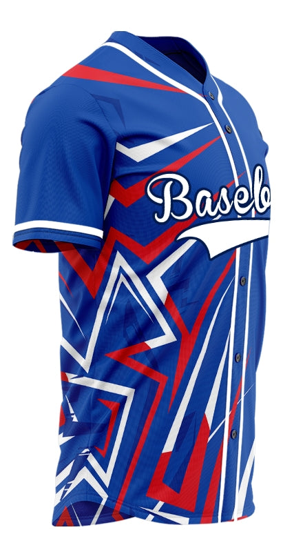 Custom Red Blue White Lines Baseball Jersey