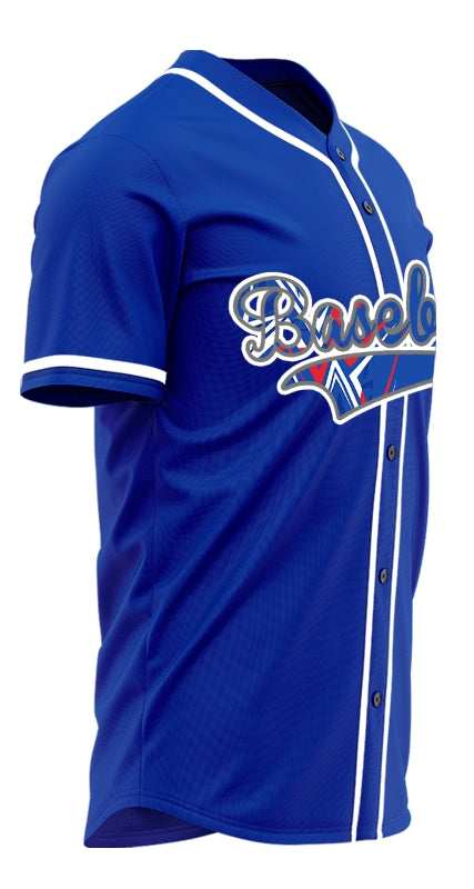 Custom Red Blue White Lines Blue Baseball Jersey