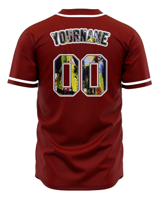 Custom Red Dark Blue Ink Splash Baseball Jersey