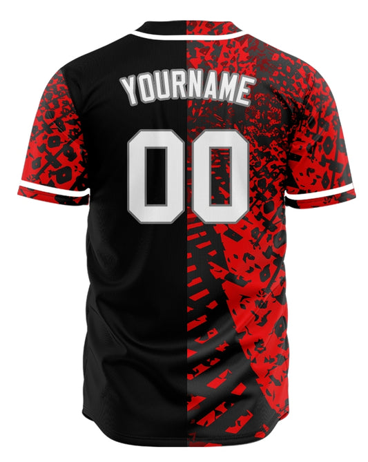 Custom Red Dark Tire Marks Half Baseball Jersey