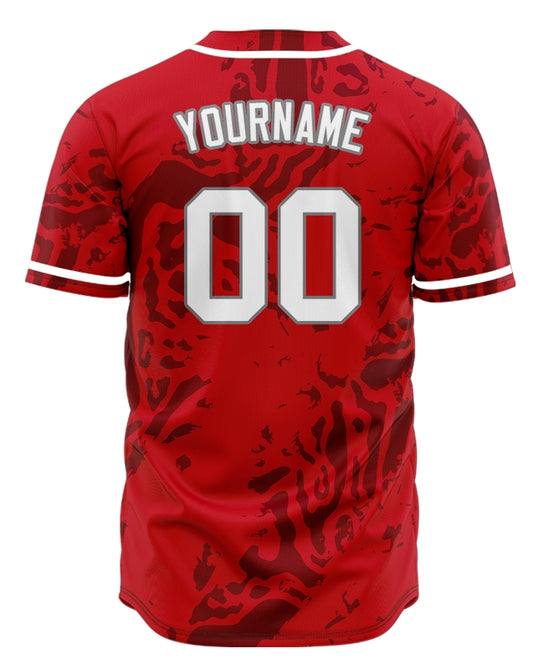 Custom Red Dark White Grain Baseball Jersey