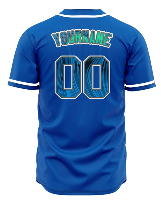 Custom Red Green Bend Line Blue Baseball Jersey