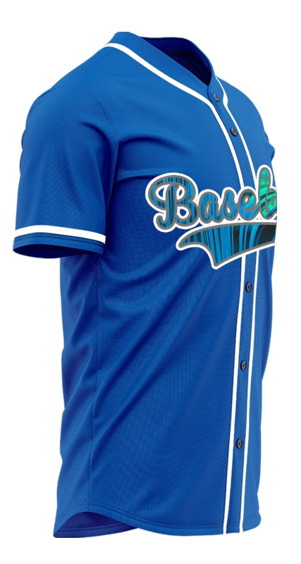 Custom Red Green Bend Line Blue Baseball Jersey