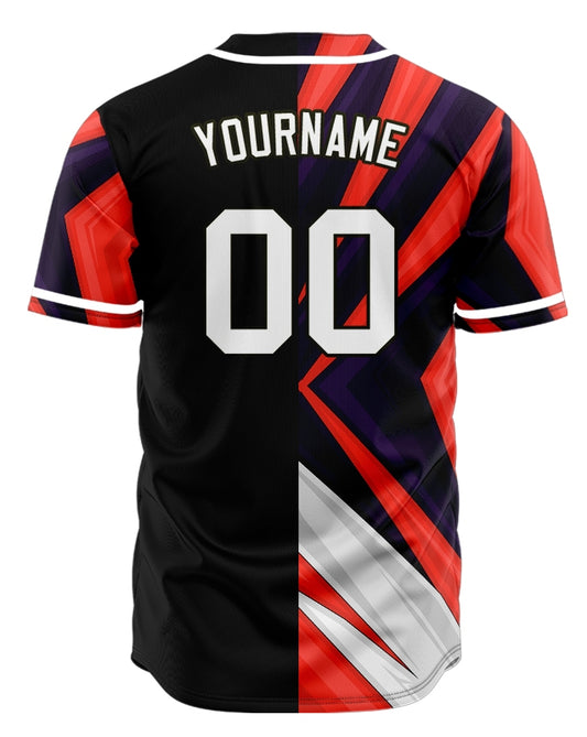 Custom Red Grey Black Lines Half Baseball Jersey