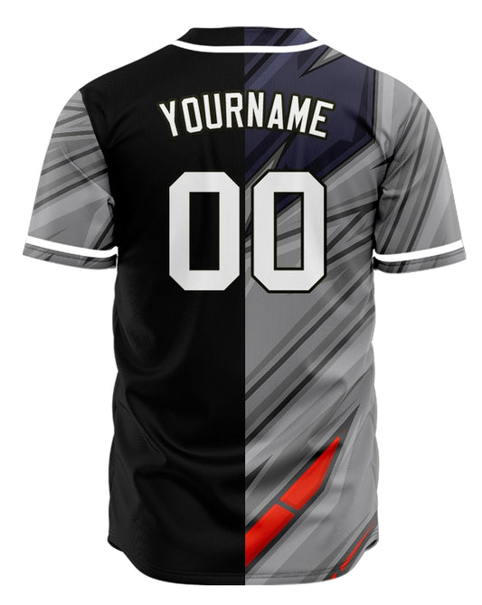 Custom Red Grey Blue Lines Half Baseball Jersey