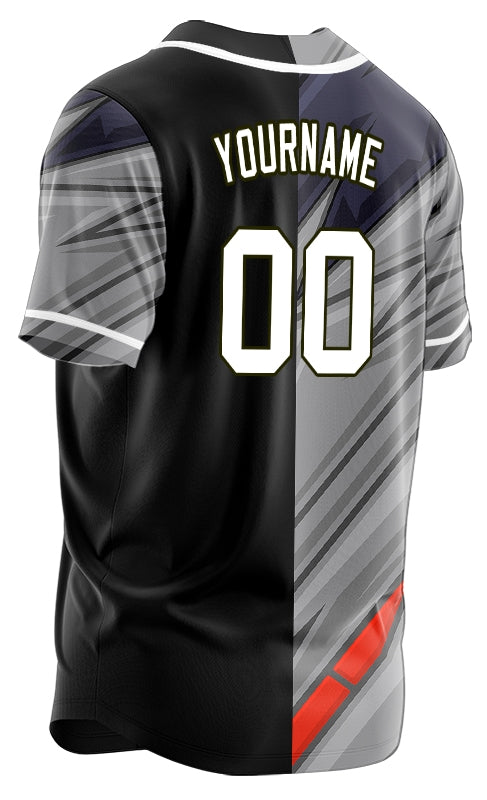 Custom Red Grey Blue Lines Half Baseball Jersey