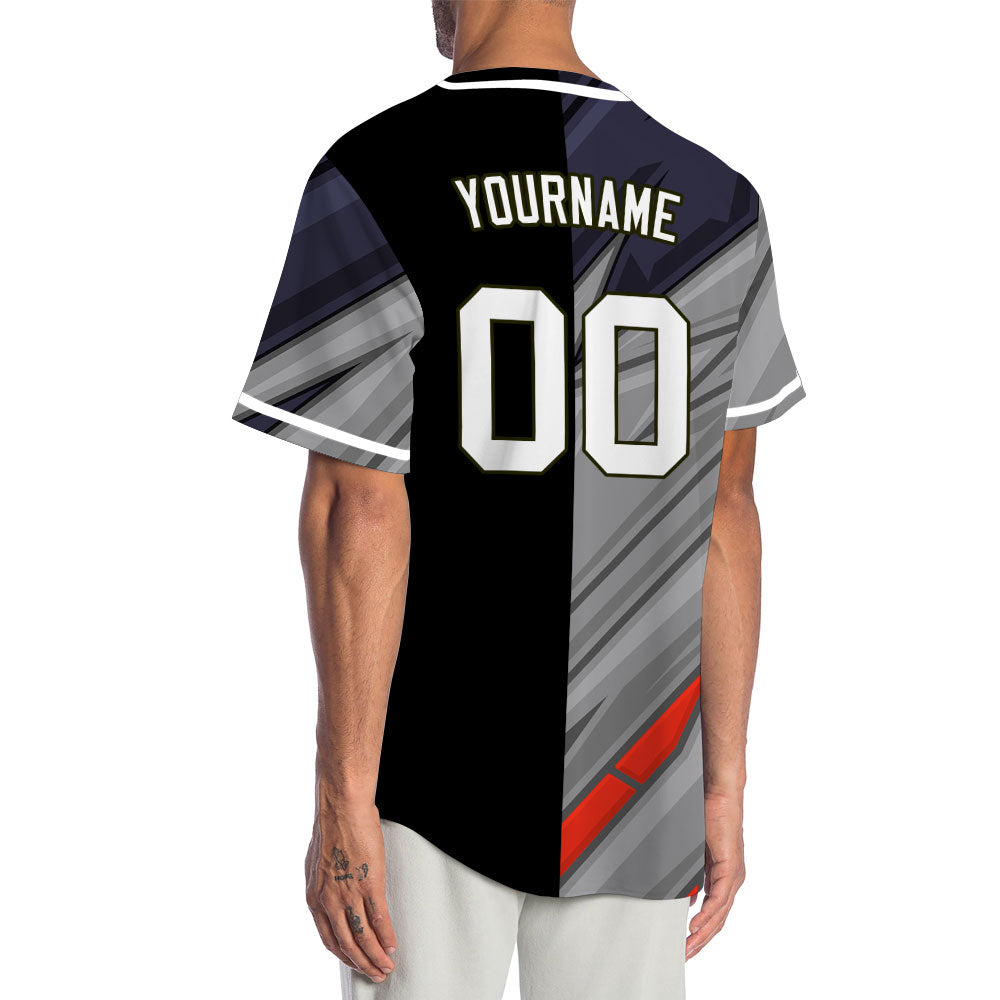 Custom Red Grey Blue Lines Half Baseball Jersey