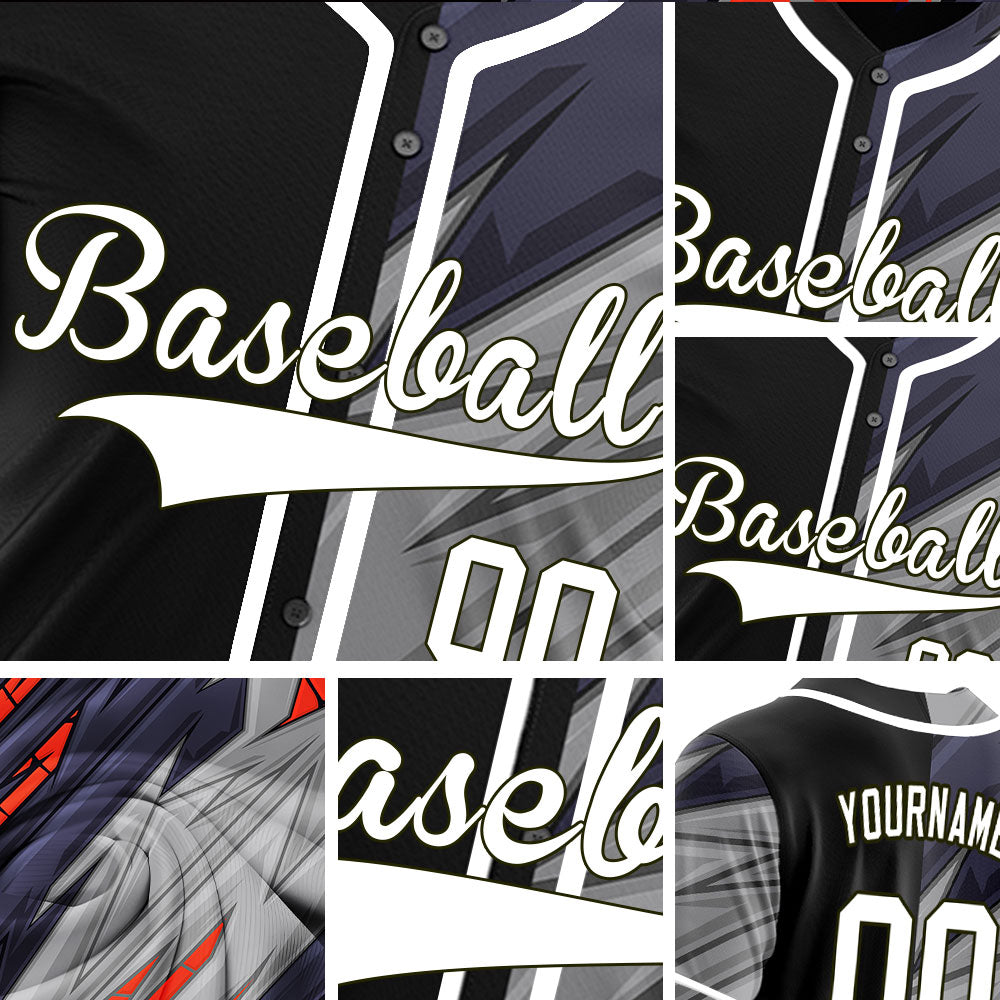 Custom Red Grey Blue Lines Half Baseball Jersey