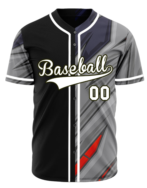 Custom Red Grey Blue Lines Half Baseball Jersey