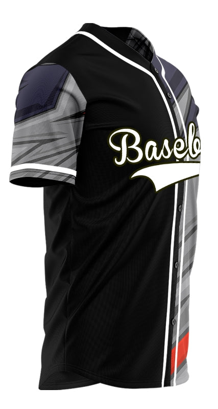 Custom Red Grey Blue Lines Half Baseball Jersey