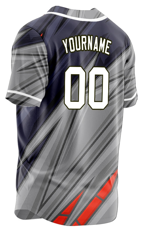 Custom Red Grey Dark Blue Lines Baseball Jersey