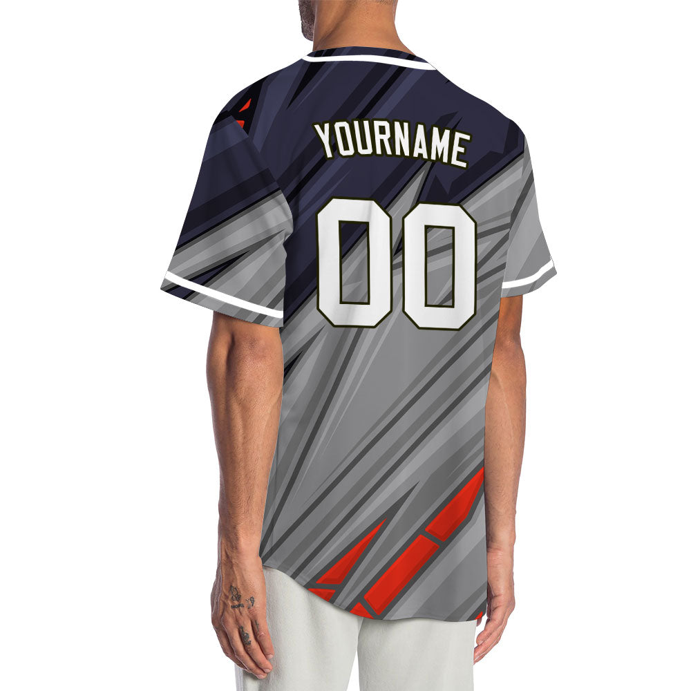 Custom Red Grey Dark Blue Lines Baseball Jersey