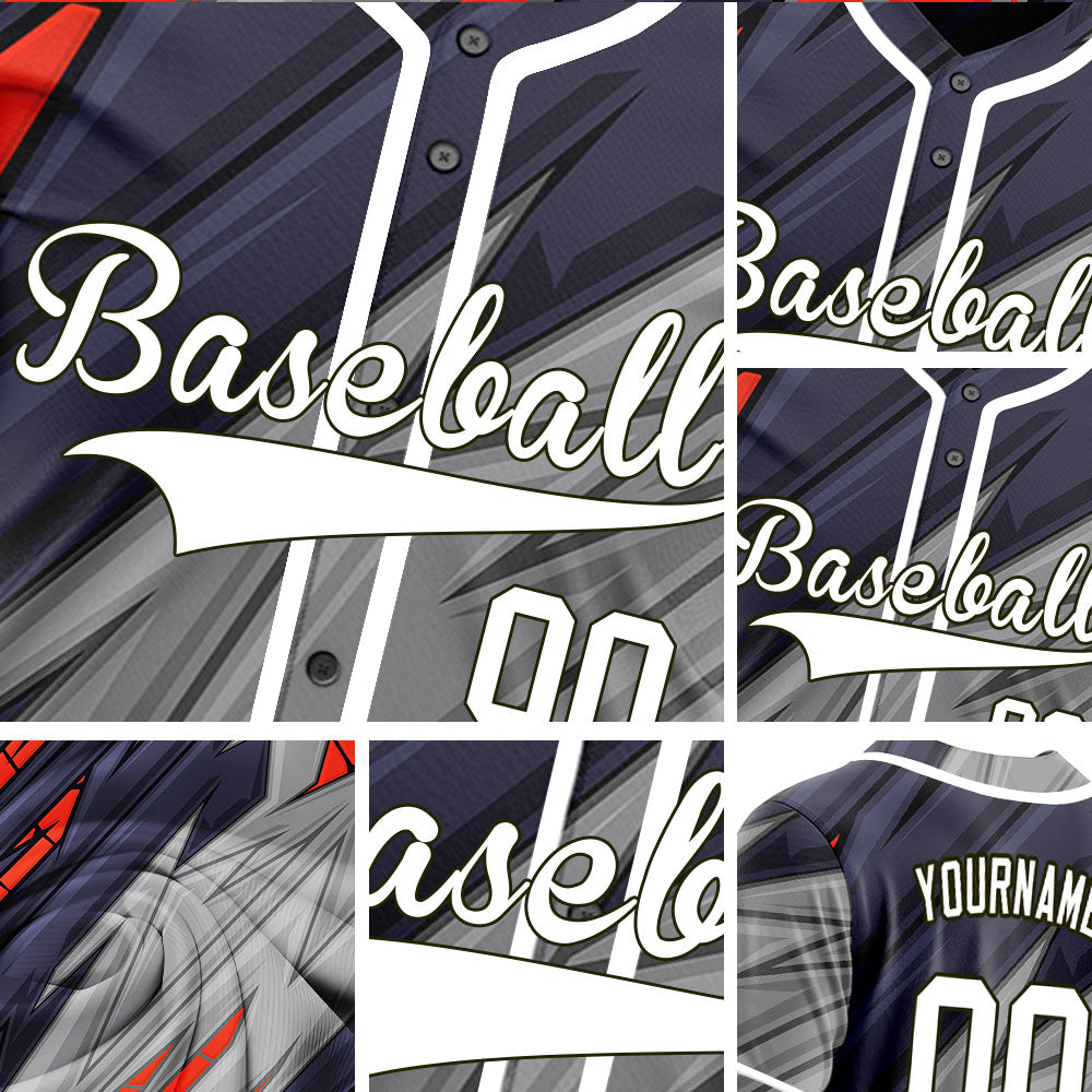 Custom Red Grey Dark Blue Lines Baseball Jersey
