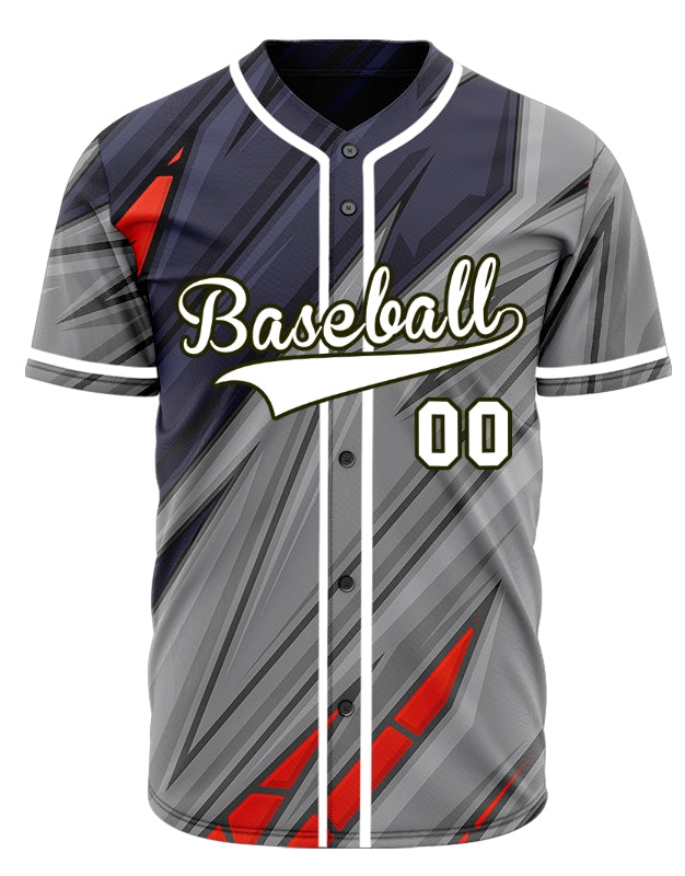 Custom Red Grey Dark Blue Lines Baseball Jersey