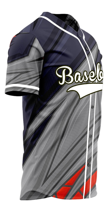 Custom Red Grey Dark Blue Lines Baseball Jersey
