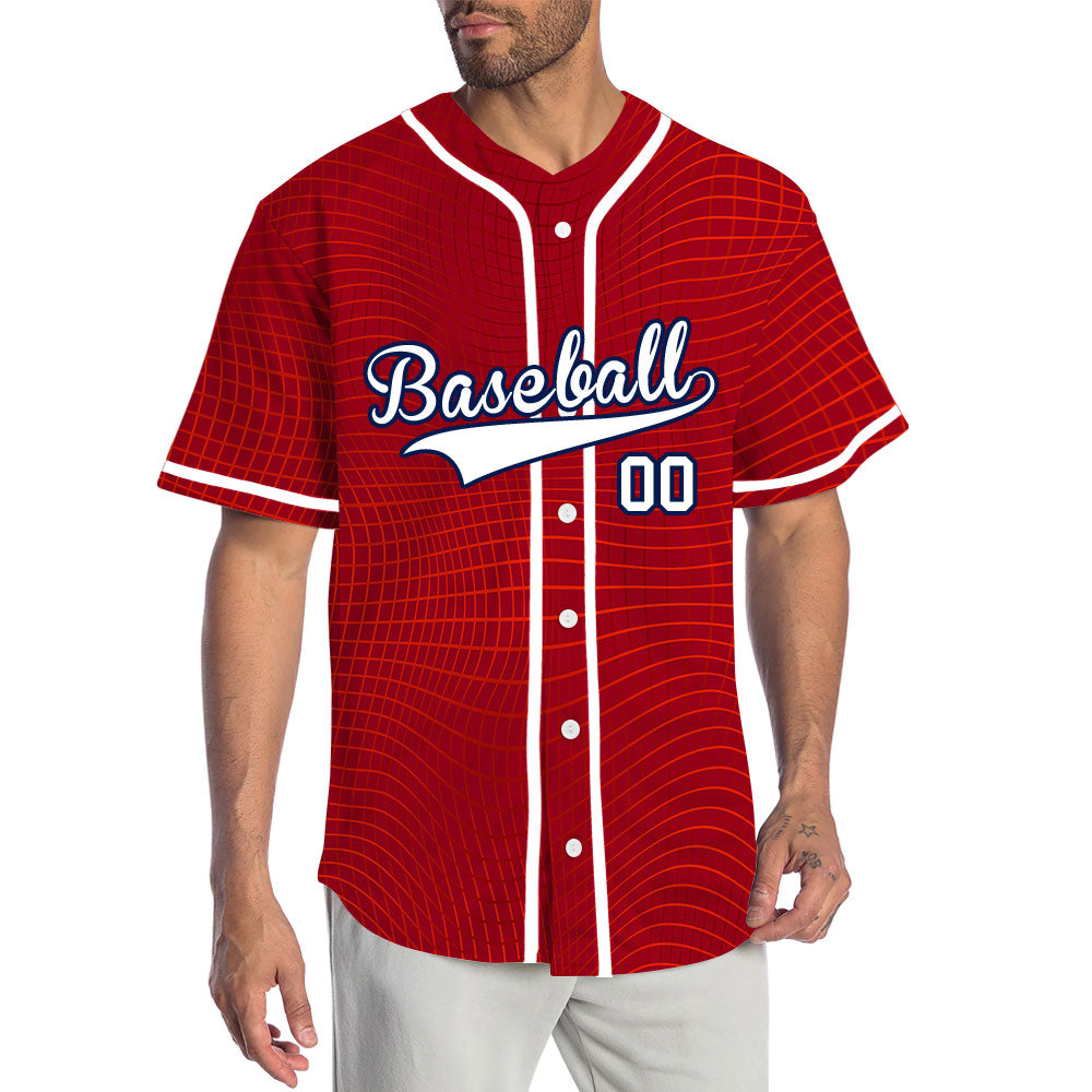 Custom Red Grid Baseball Jersey