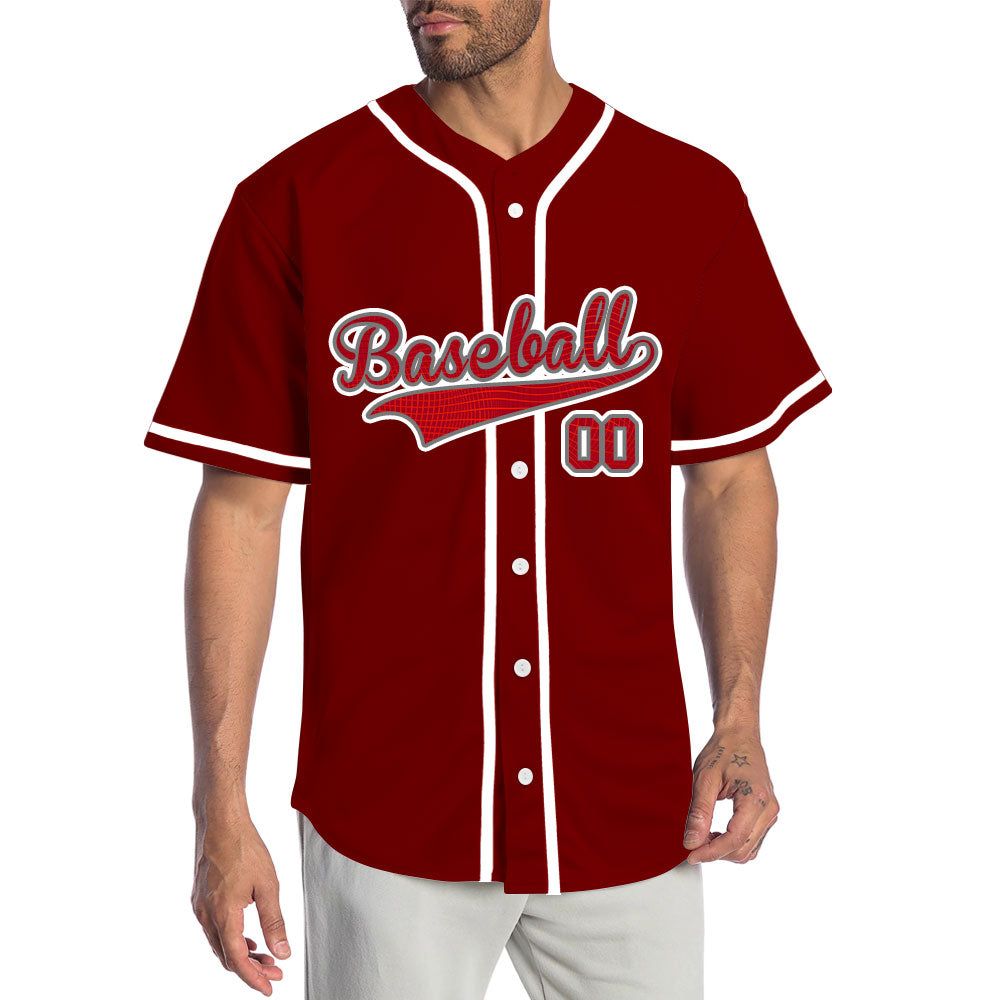 Custom Red Grid Dark Red Baseball Jersey