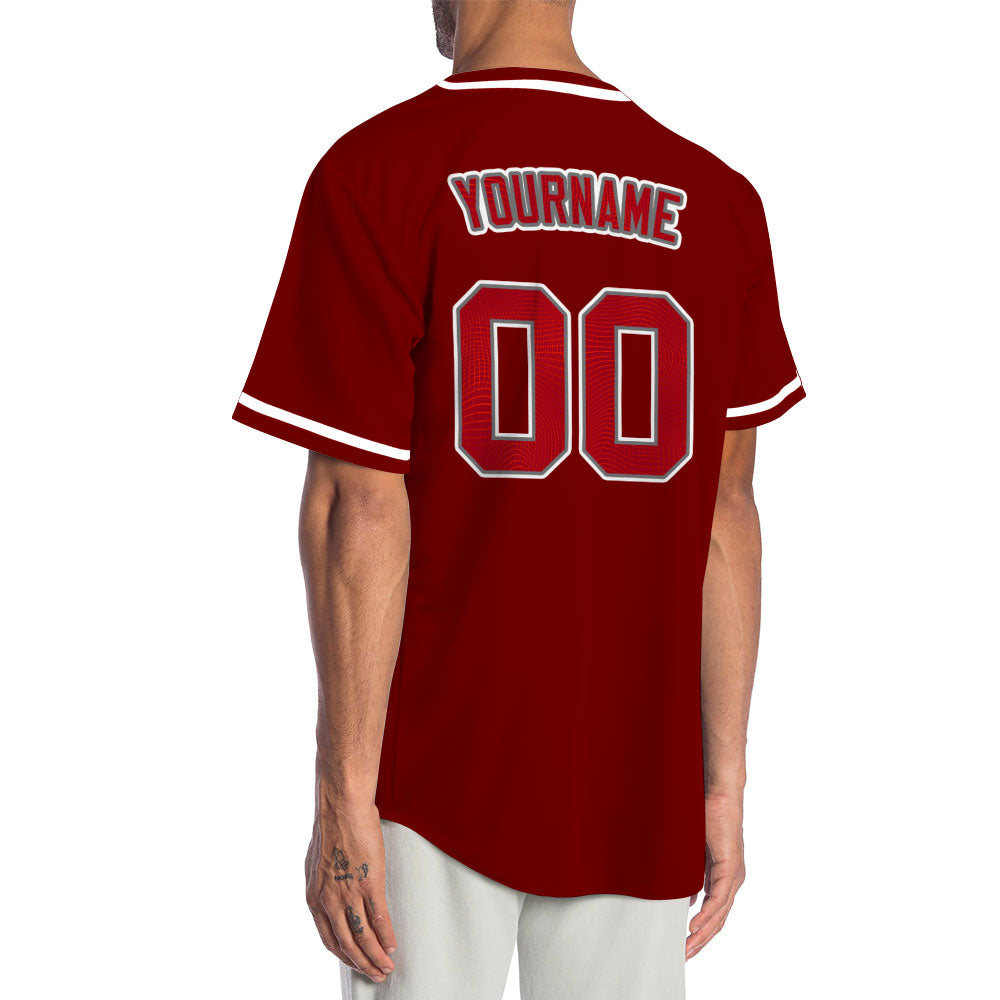 Custom Red Grid Dark Red Baseball Jersey