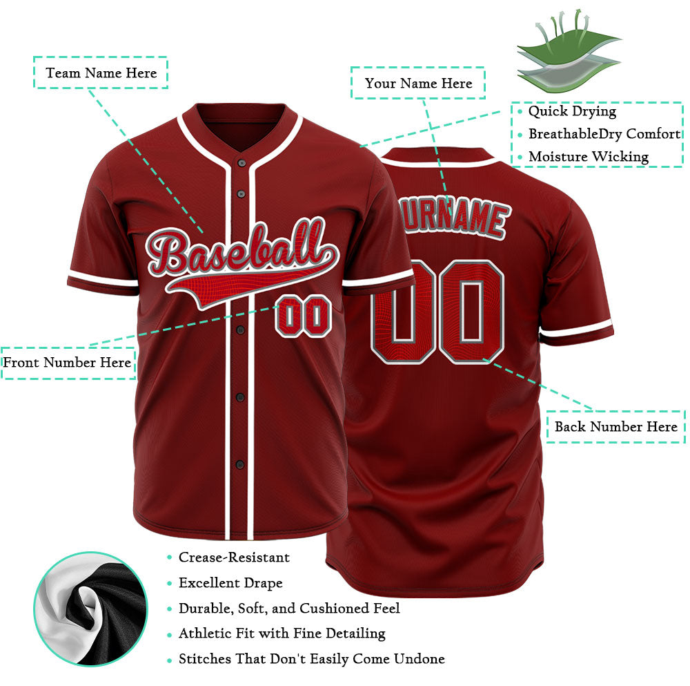 Custom Red Grid Dark Red Baseball Jersey