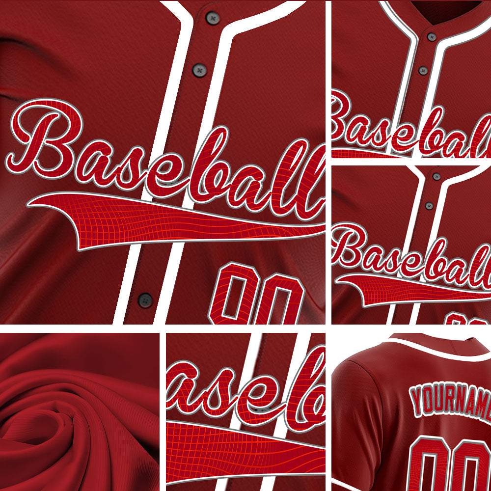Custom Red Grid Dark Red Baseball Jersey