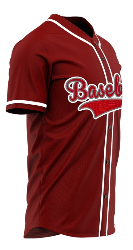 Custom Red Grid Dark Red Baseball Jersey