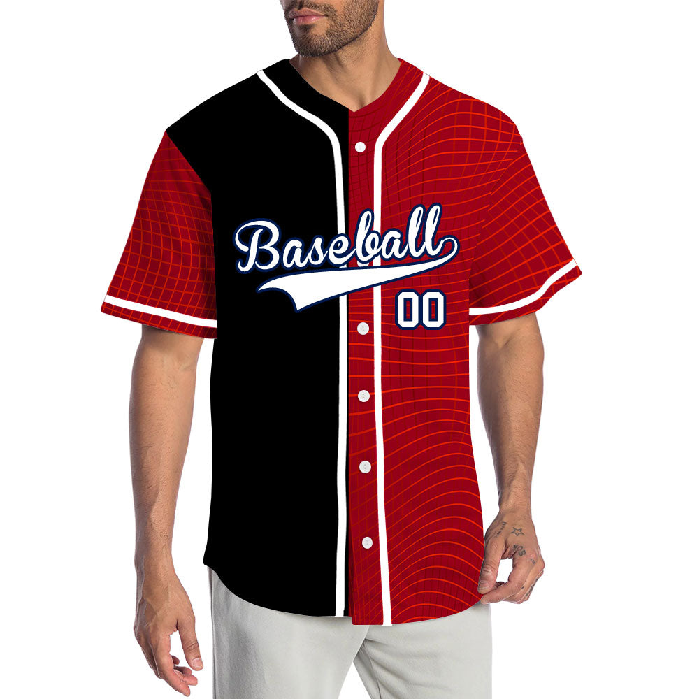 Custom Red Grid Half Baseball Jersey