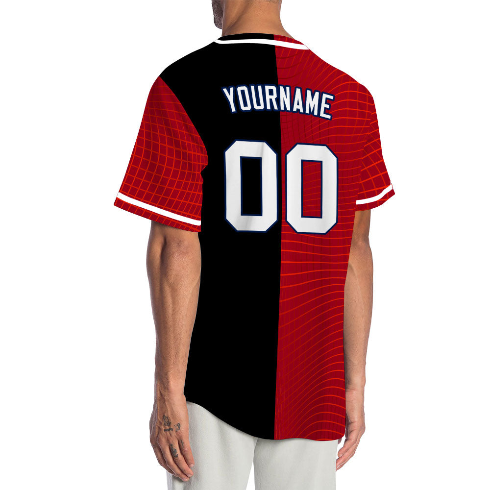 Custom Red Grid Half Baseball Jersey