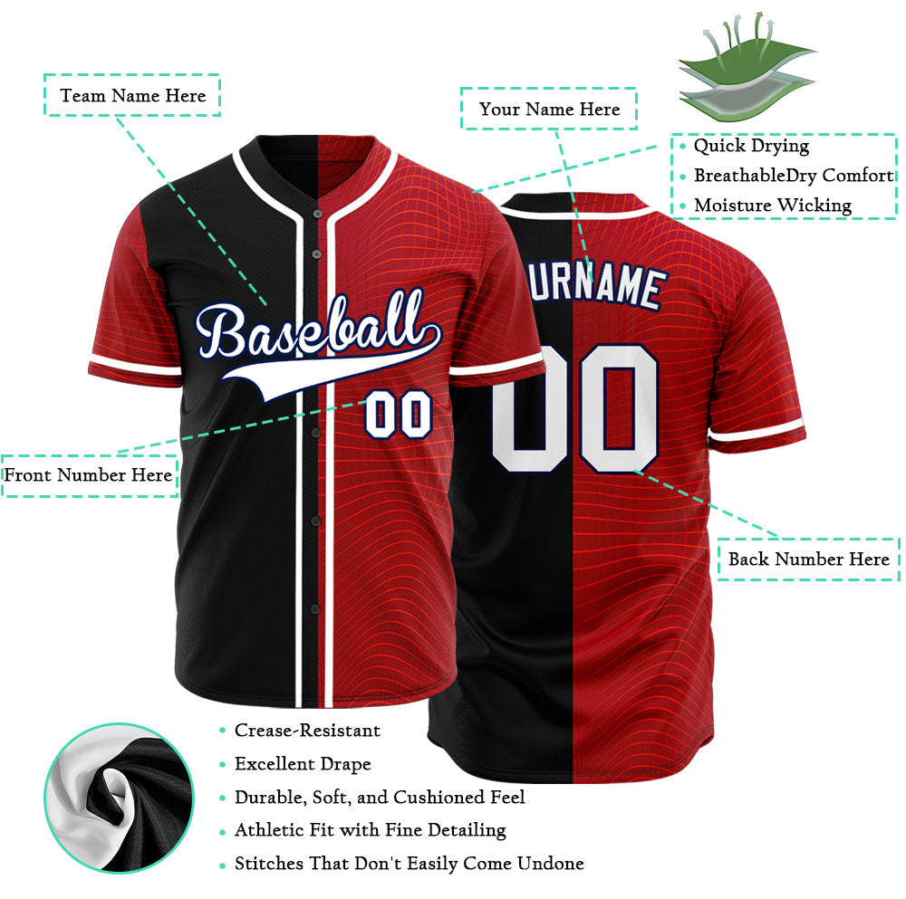 Custom Red Grid Half Baseball Jersey